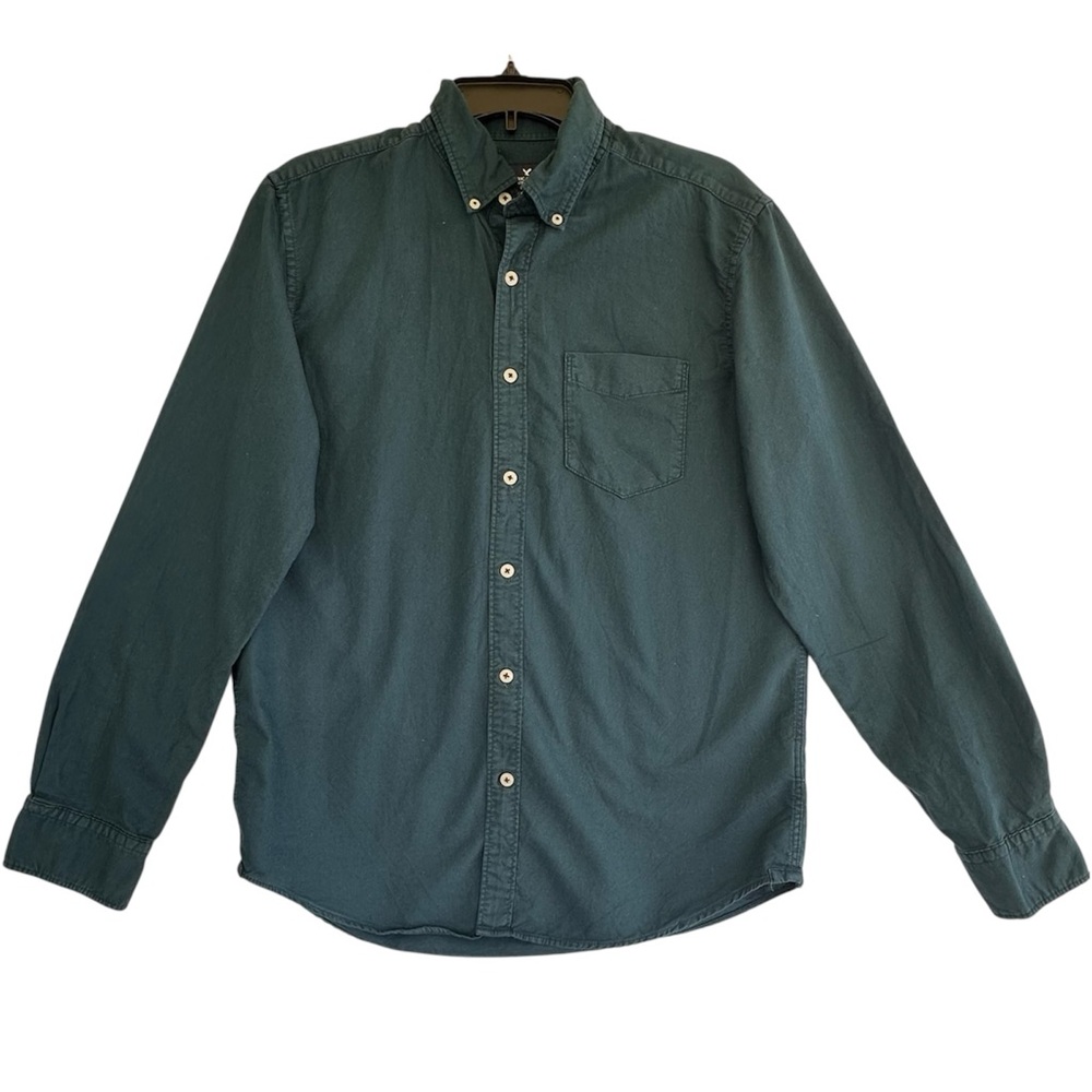 American Eagle Men’s Button Down Long Sleeve Shirt Classic Fit Solid Dark Green